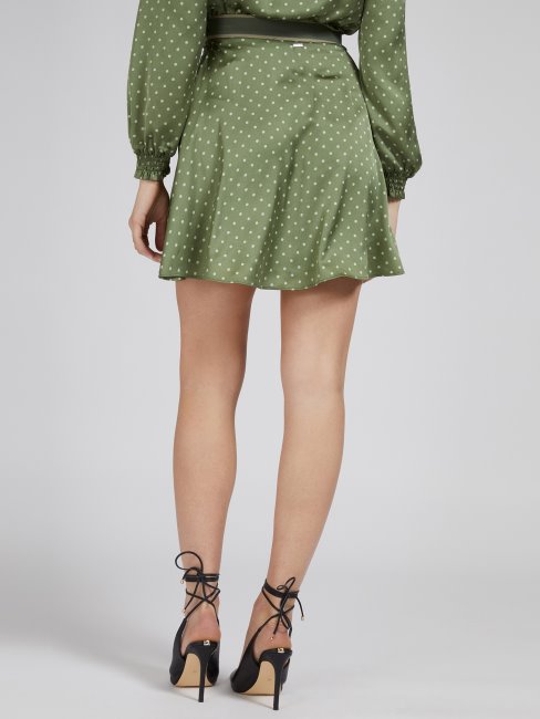 Jupe En Satin Imprimé Points Guess Vert