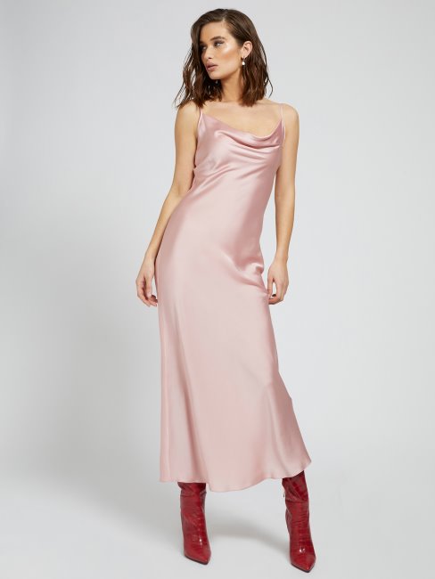 Robe Longue En Satin Rose Guess
