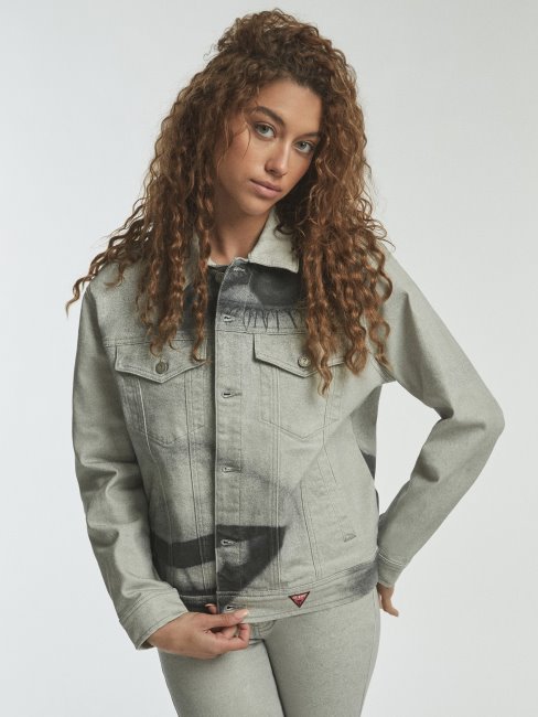 Guess Maxi Print Veste En Jean Blanc Multi