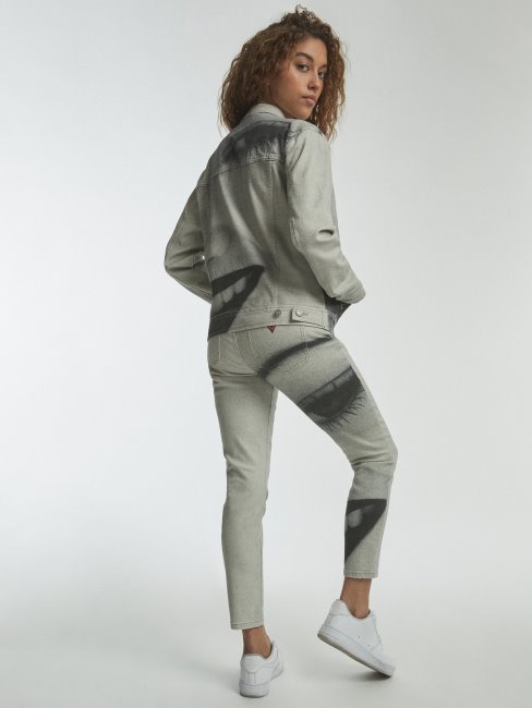 Guess Maxi Print Veste En Jean Blanc Multi