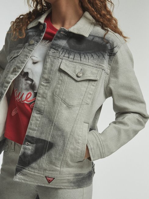 Guess Maxi Print Veste En Jean Blanc Multi