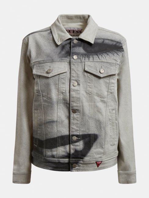 Guess Maxi Print Veste En Jean Blanc Multi