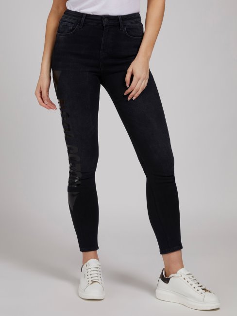 Pantalon Denim Coupe Skinny Imprimé Métallisé Guess Noir