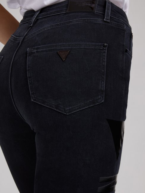 Pantalon Denim Coupe Skinny Imprimé Métallisé Guess Noir