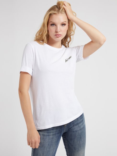 T-shirt Guess Blanc Imprimé Dans Le Dos