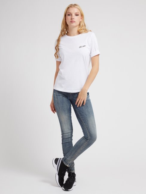 T-shirt Guess Blanc Imprimé Dans Le Dos