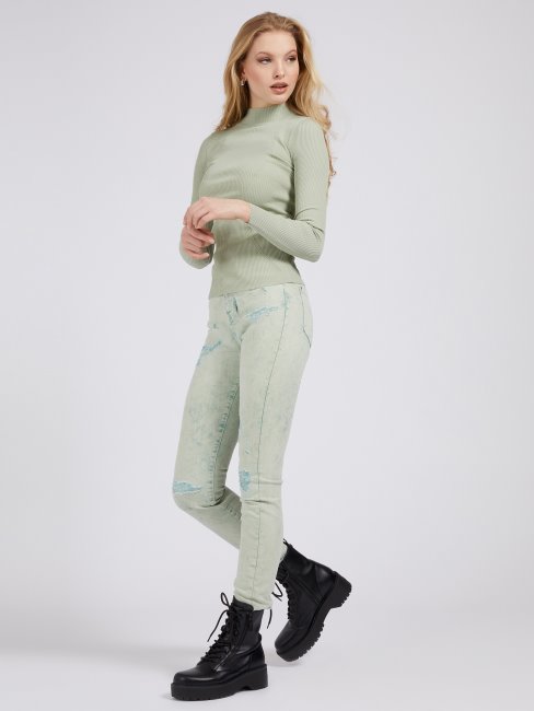 Pull Guess Vert Col Roulé En Viscose Mélangée