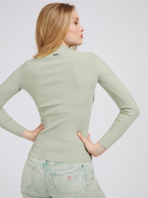 Pull Guess Vert Col Roulé En Viscose Mélangée
