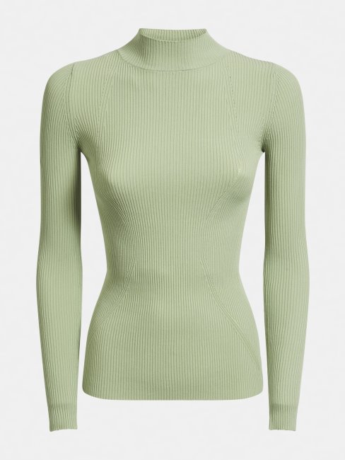 Pull Guess Vert Col Roulé En Viscose Mélangée