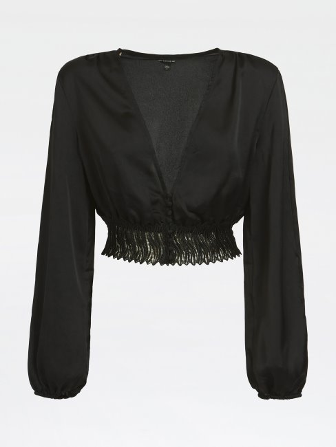 Guess Haut Court Avec Empiècement En Dentelle Noire