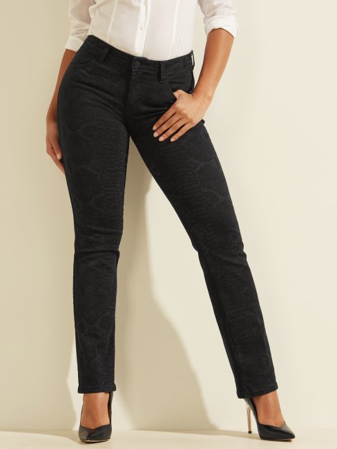 Pantalon Bleu Foncé En Denim Bleu Foncé à Imprimé Animalier Guess