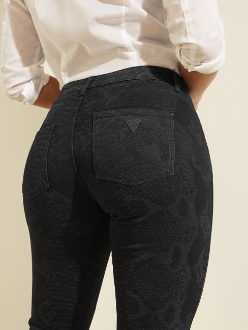 Pantalon Bleu Foncé En Denim Bleu Foncé à Imprimé Animalier Guess