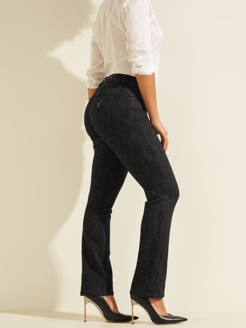 Pantalon Bleu Foncé En Denim Bleu Foncé à Imprimé Animalier Guess