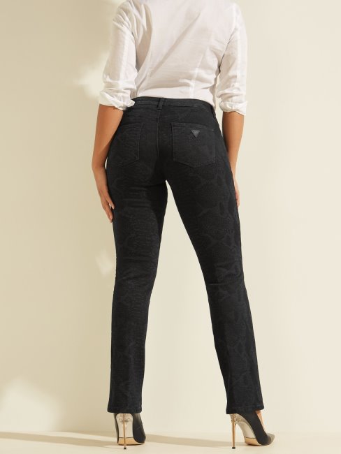 Pantalon Bleu Foncé En Denim Bleu Foncé à Imprimé Animalier Guess