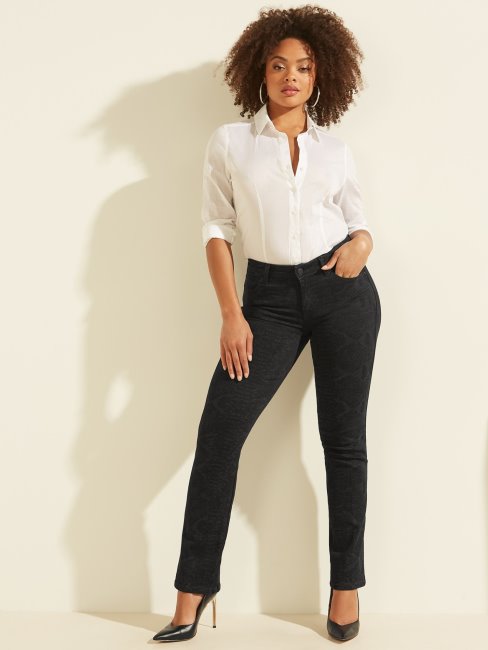 Pantalon Bleu Foncé En Denim Bleu Foncé à Imprimé Animalier Guess