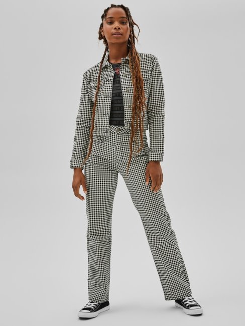 Veste En Jean Slim à Carreaux Noir Multi Guess