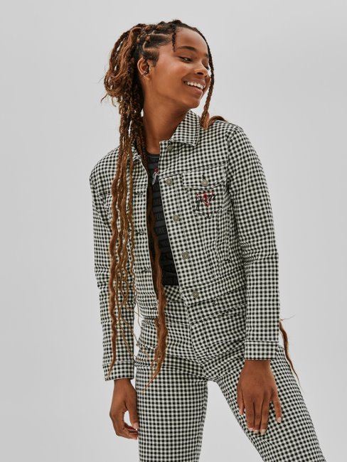 Veste En Jean Slim à Carreaux Noir Multi Guess