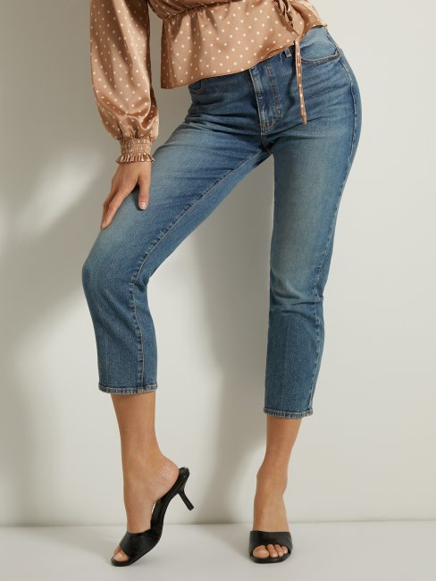 Guess Pantalon Court En Denim Coupe Décontractée Bleu