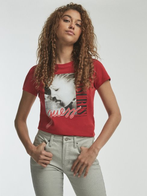 Crop Top Imprimé Placé Rouge Guess