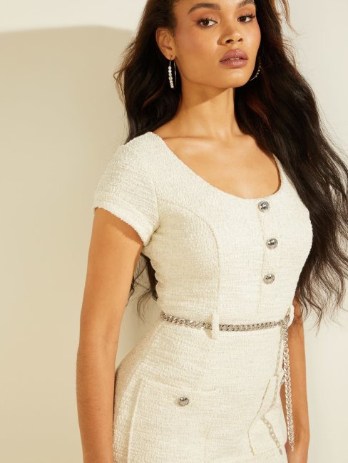 Guess Robe En Tweed Crème