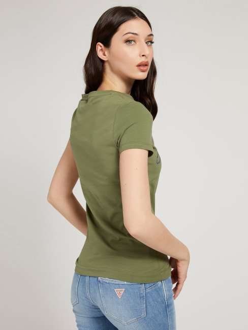 Tee Shirt Guess Logo Strass Vert