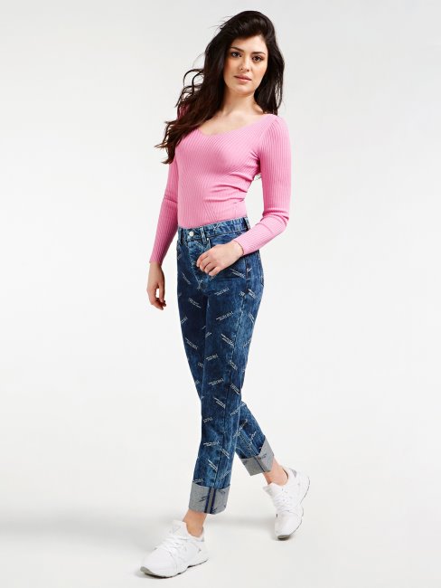 Guess Pantalon En Denim Coupe Décontractée En Fil De Lurex Bleu