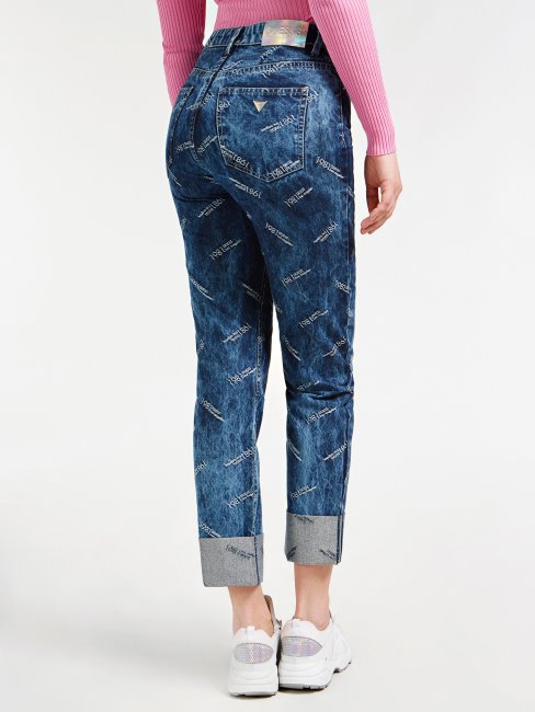 Guess Pantalon En Denim Coupe Décontractée En Fil De Lurex Bleu