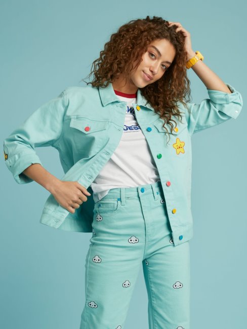 Veste En Jean Guess Patchs Bleu Clair