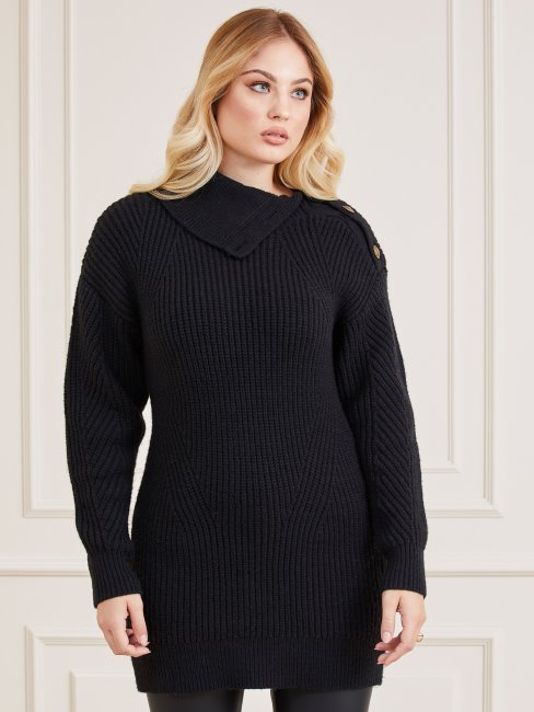 Pull Guess Noir Boutons Marciano En Laine Mélangée