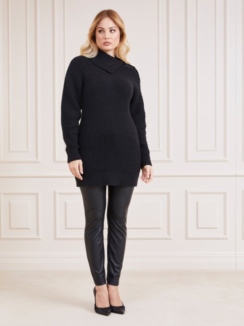 Pull Guess Noir Boutons Marciano En Laine Mélangée