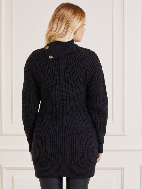 Pull Guess Noir Boutons Marciano En Laine Mélangée
