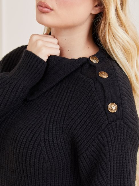Pull Guess Noir Boutons Marciano En Laine Mélangée