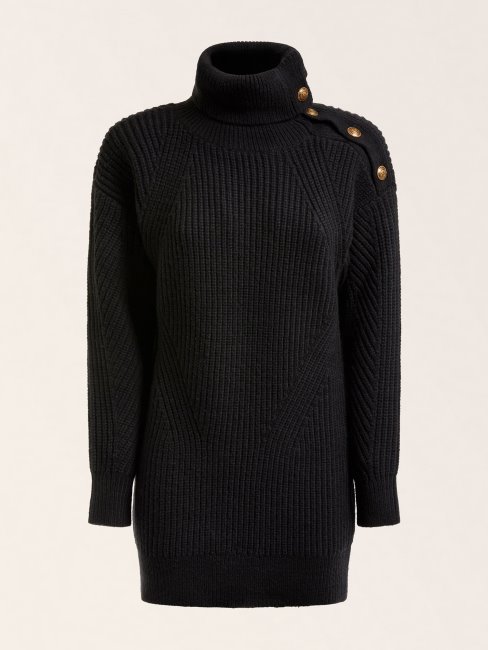 Pull Guess Noir Boutons Marciano En Laine Mélangée