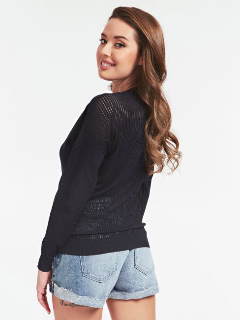 Pull En Viscose Mélangée Logo Devant Guess Bleu Foncé