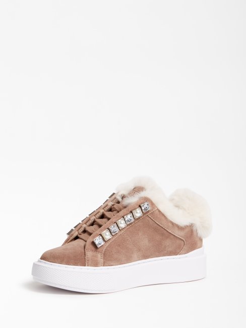 Guess Sneaker En Cuir Veritable Gris Multi Hêtre