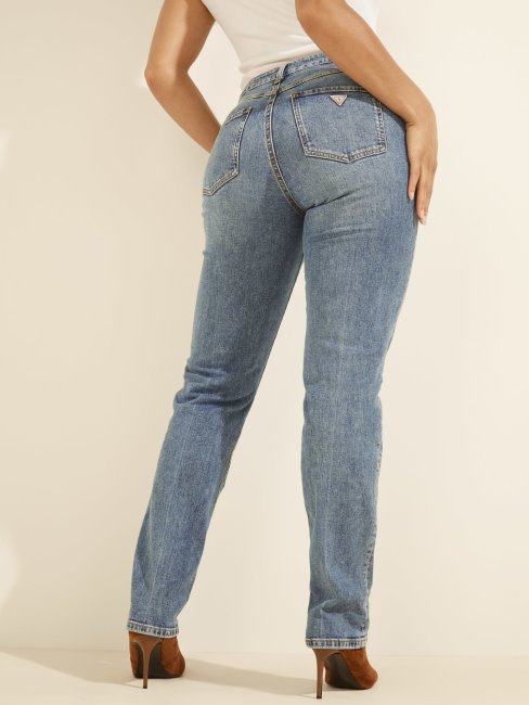 Guess Pantalon En Denim Bleu Coupe Décontractée
