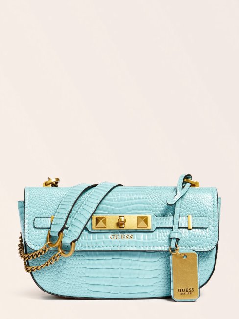 Sac Bandoulière Imprimé Croco Raphie Guess Bleu Clair