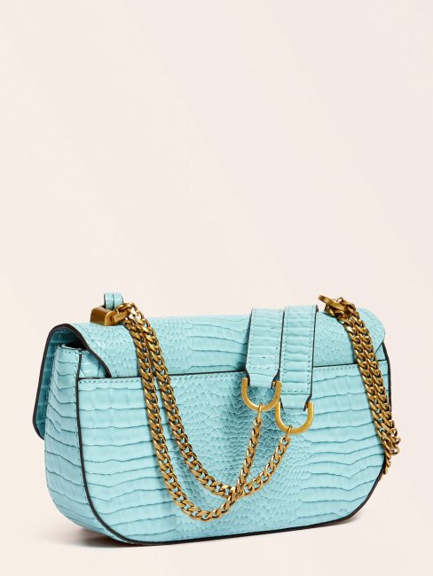 Sac Bandoulière Imprimé Croco Raphie Guess Bleu Clair