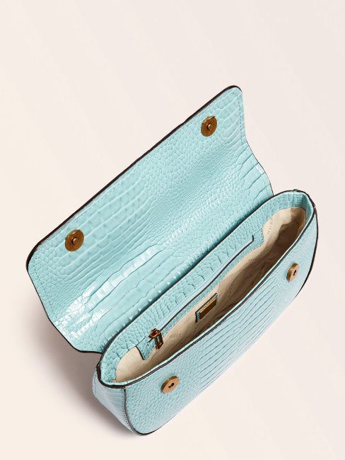 Sac Bandoulière Imprimé Croco Raphie Guess Bleu Clair