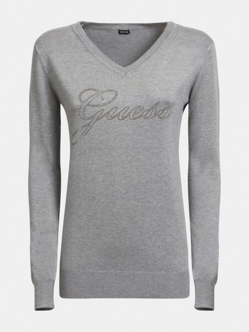 Pull Gris Logo Strass Multiples Guess