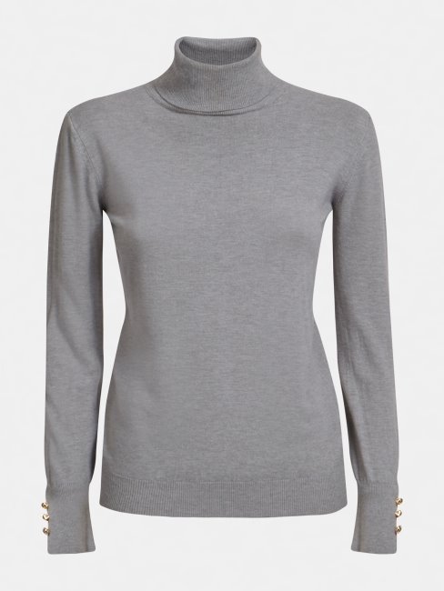 Pull Boutonné Gris à Col Montant Guess