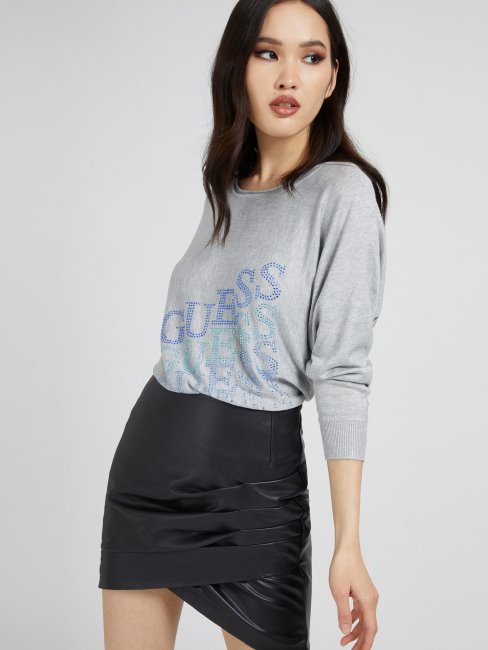 Guess Gris Pull Logo Multi Strass