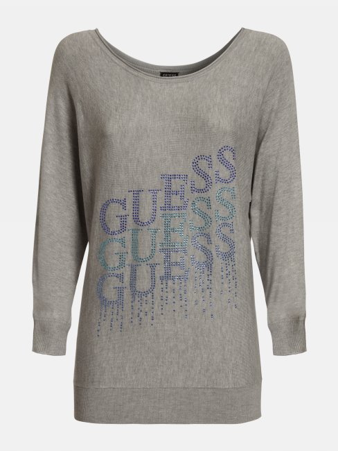 Guess Gris Pull Logo Multi Strass