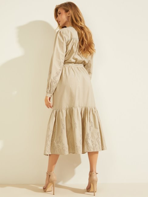 Robe Longue En Coton Brodé Guess Beige