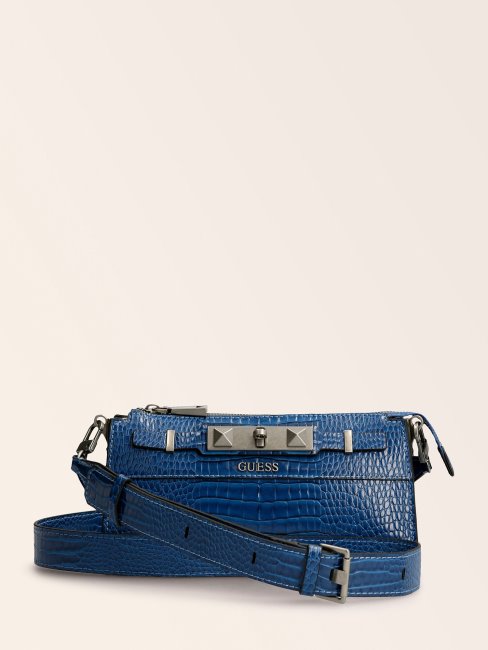 Mini Sac à Bandoulière Imprimé Croco Raphie Guess Bleu