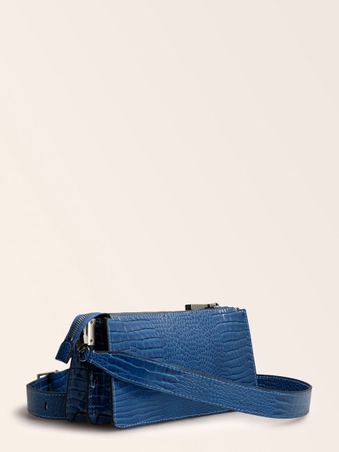 Mini Sac à Bandoulière Imprimé Croco Raphie Guess Bleu