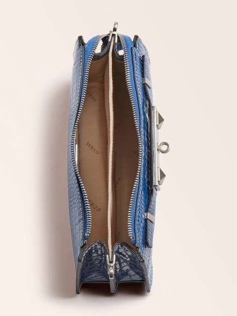 Mini Sac à Bandoulière Imprimé Croco Raphie Guess Bleu