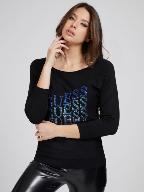 Guess Pull Logo Strass Noir