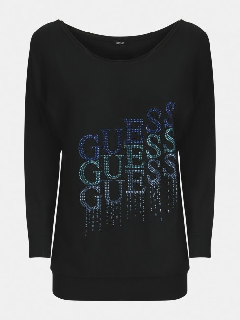 Guess Pull Logo Strass Noir