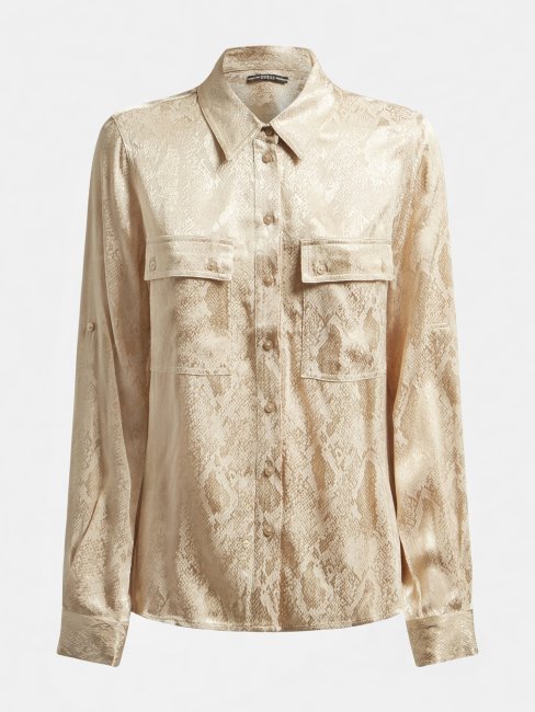 Chemise En Satin Jacquard Beige Guess